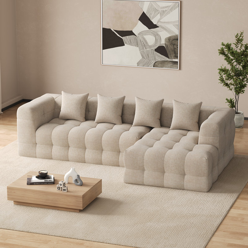 Canapé modulaire rembourré 2 pièces rembourré et sans capitonnage, Face à la droite, Chenille brun clair