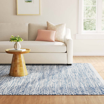 Coastal Blue Chevron Hand-Woven Outdoor Rug