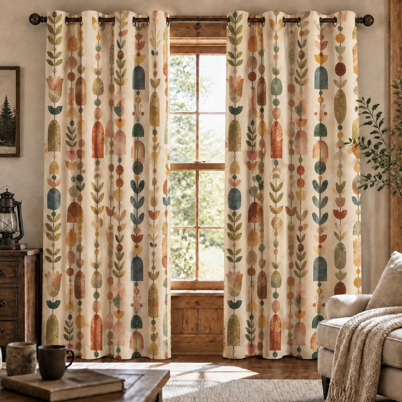 2 pièces de rideaux bloquant le soleil à motif botanique rétro, motif géométrique moderne Mid-Century, art bohème chic pour la décoration du salon de la chambre à coucher