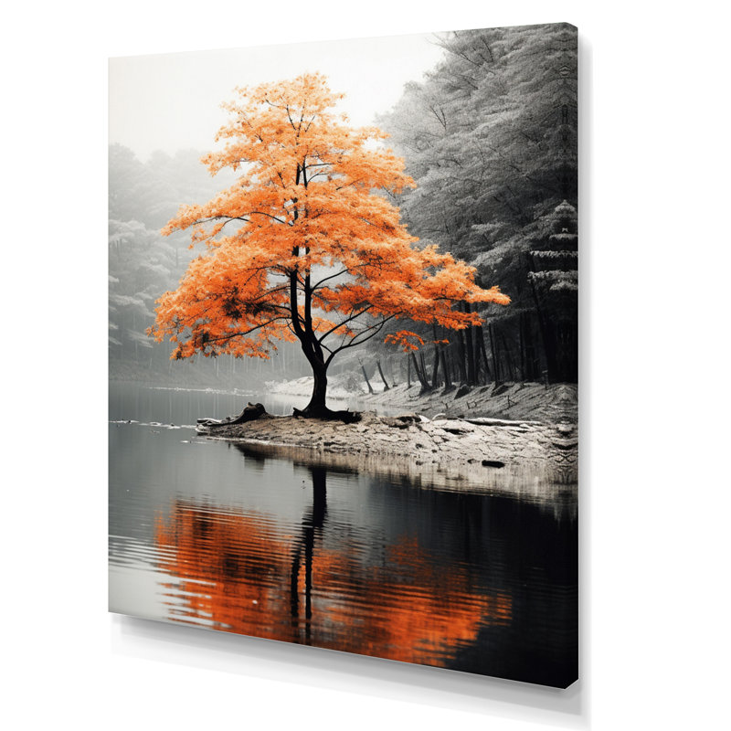 «Orange and Gray Forest Autumn Elegance II», art sur toile Forêt, H 44 po x l 34 po, Toile tendue, Sans cadre