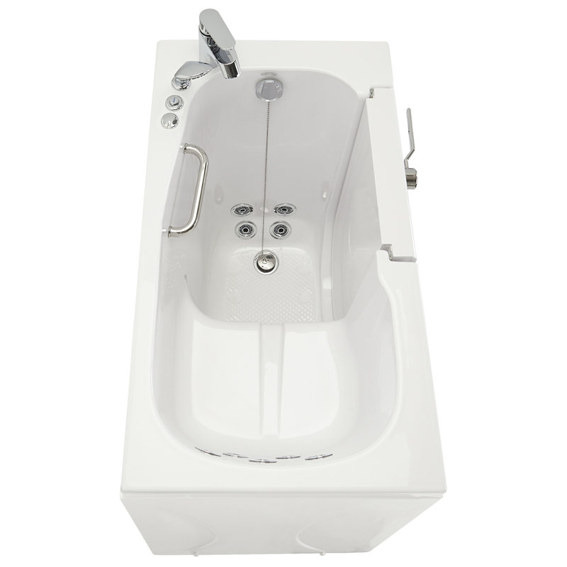Ella Mobile 26"x45 Acrylic Hydro Massage Walk-In Bathtub with Right Outward Swing Door, Heated Seat, 2 Piece Fast Fill Faucet, 2" Drain