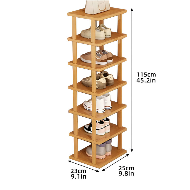 7-Tier Bamboo Shoe Rack Organizer, Stackable Entryway Shoe Storage Shelves For Closets, Dorms
