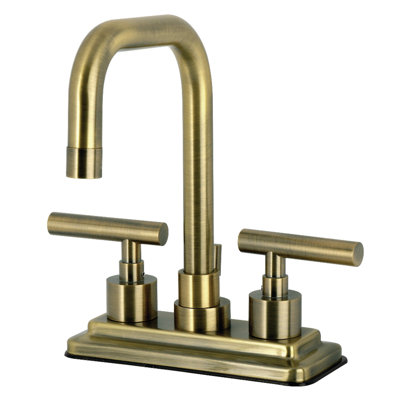 Kingston Brass Manhattan Two-Handle 3-Hole Deck Mount 4" Centerset Bathroom Faucet with Brass Pop-Up