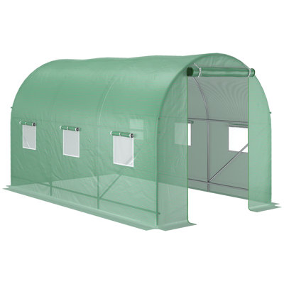 Walk In Polytunnel 350*200*200 cm Steel 1 Piece Walk-in Greenhouse Green with Roll-up Door and Windows