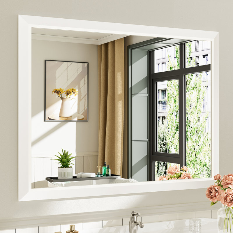 Miroirs de salle de bain modernes et contemporains en métal biseauté rectangulaire / carré avec verre trempé HD, Blanc