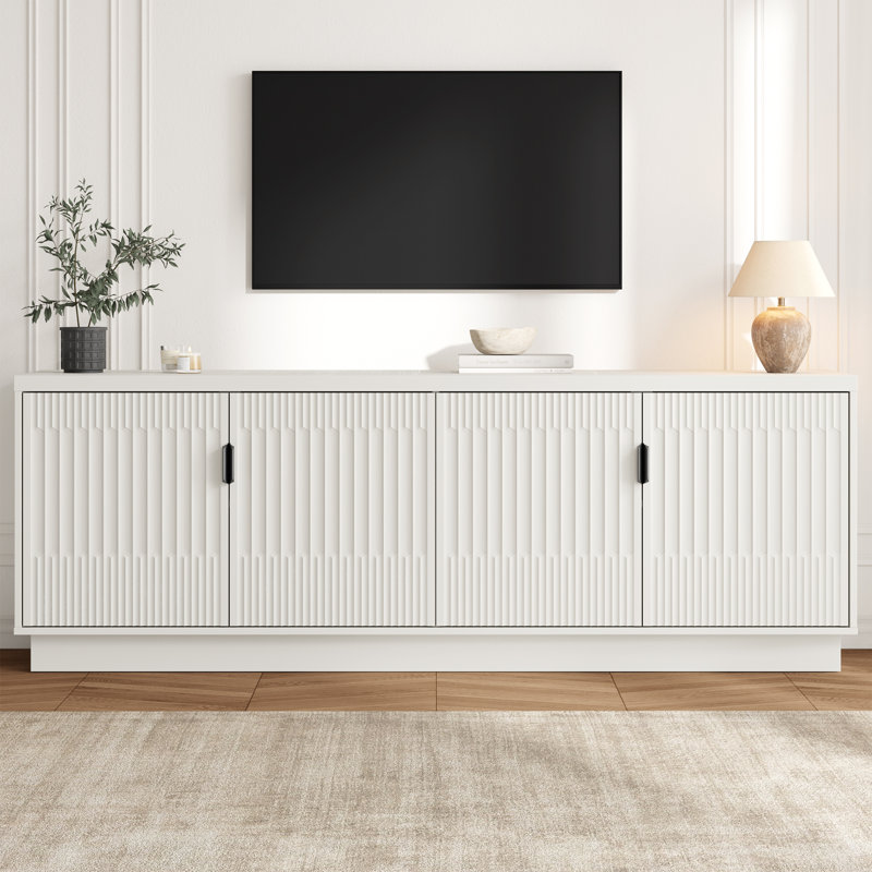 68'' Fluted TV Stand for TVs up to 75'', Modern Media Console with Storage and Adjustable Shelves, White