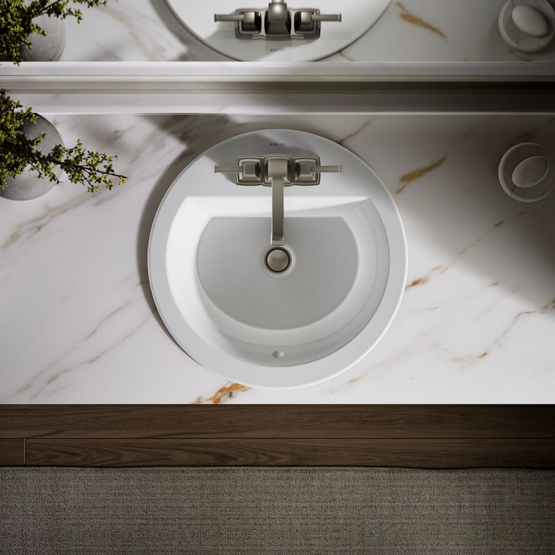 Bryant Ceramic Circular Drop-In Bathroom Sink with Overflow, White, 4'' Centers