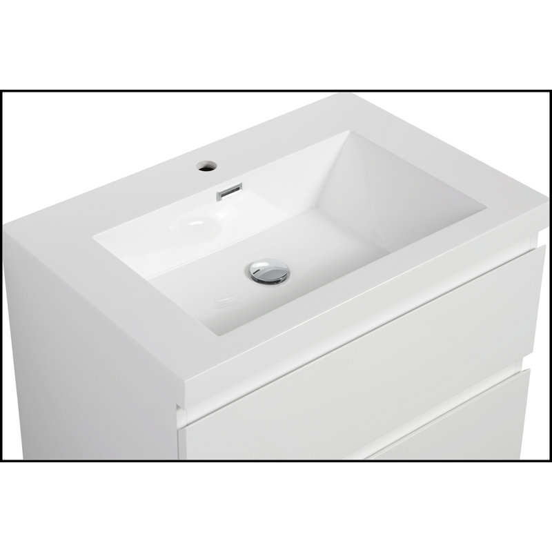 Meuble-lavabo mural 30 po avec lavabo, meuble-lavabo mural moderne, Blanc