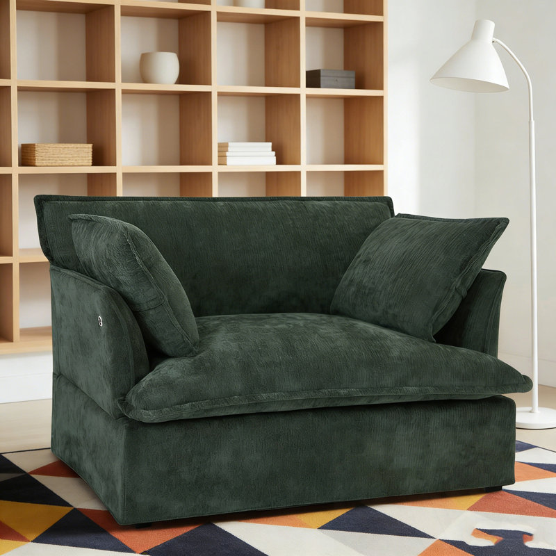Canapé simple avec coussins décoratifs, assise profonde et large, Vert