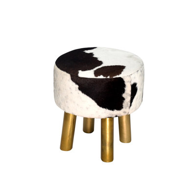 Black and White Cowhide Stool With Gold Legs