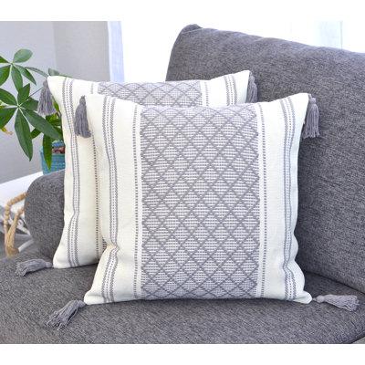 Housses de coussin tissées avec pampilles, taies d'oreiller à motif géométrique pour l'extérieur / l'intérieur (ensemble de 2)