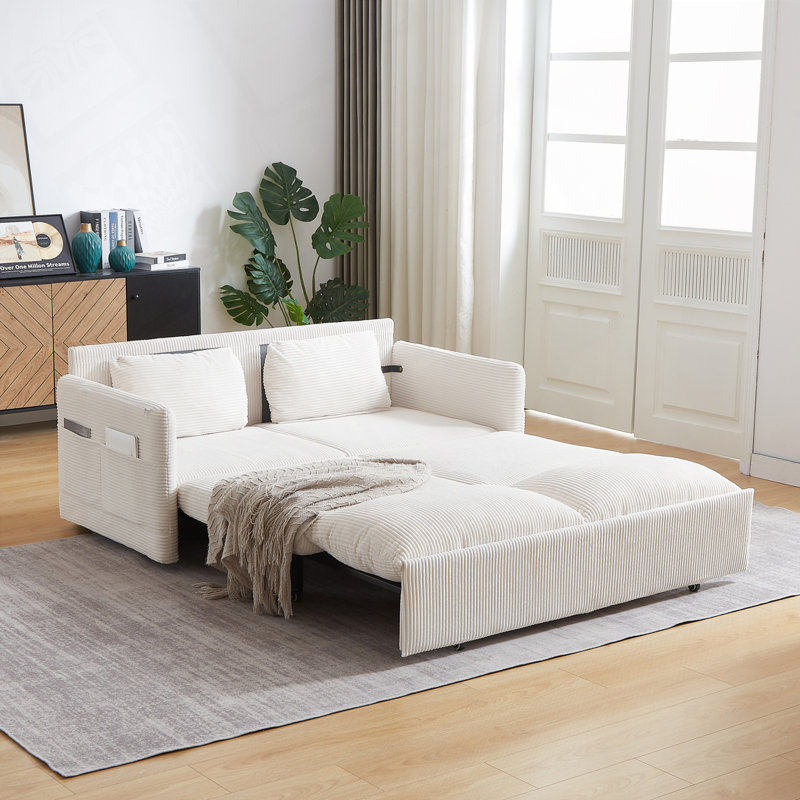 Canapé-lit réglable 64,5 pouces 3-en-1, Velours côtelé beige