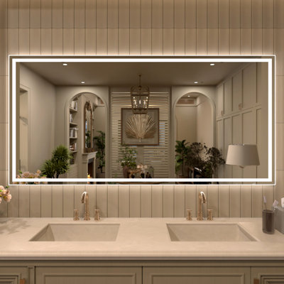 Ridlee 72 In. W X 36 In. H LED Light Anti-Fog Frameless Bathroom / Vanity Mirror