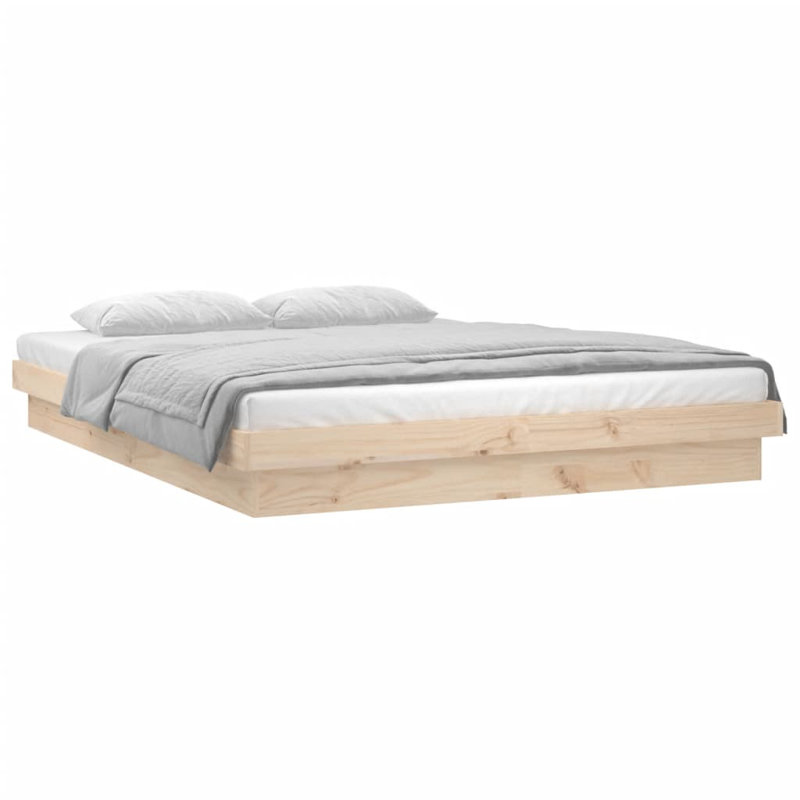 LED Bed Frame Solid Wood, Brown, Super King (6')