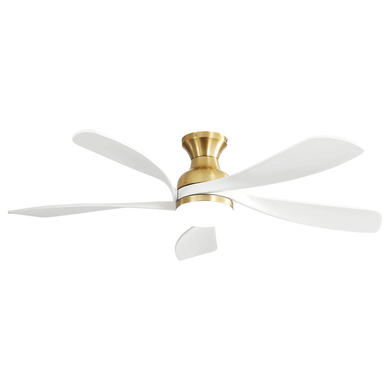 Ventilateur de plafond 52 pouces avec 3 lumières à DEL à intensité variable réversible et silencieuse, Or, Blanc
