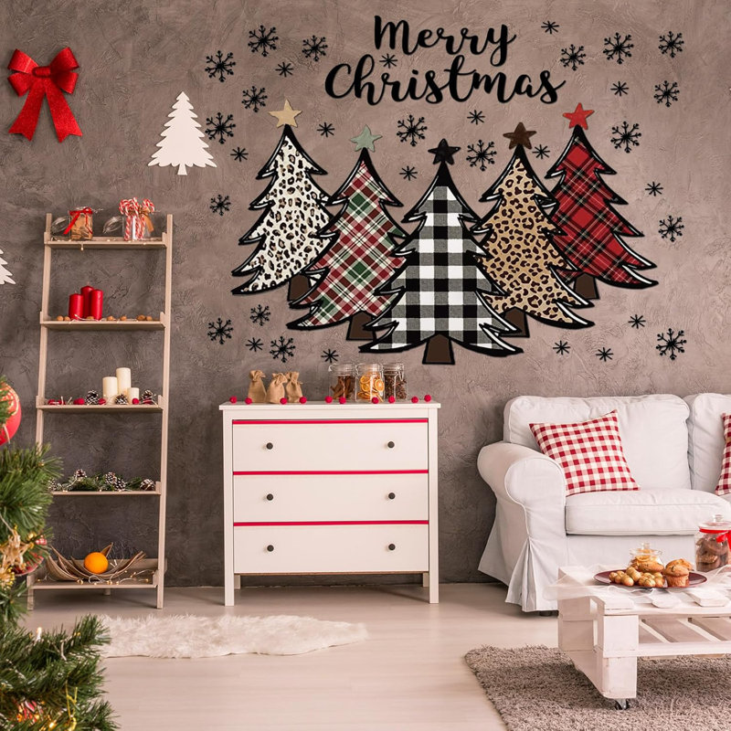 2 grands autocollants muraux arbre de Noël 44 x 32 Merry Christmas Snow