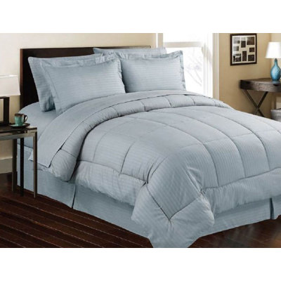 Satin Baffle Box Stitch Striped Comforter Set