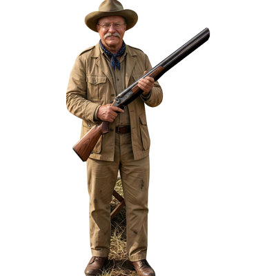 H25954 Le président Teddy Theodore Roosevelt lors d'un voyage de chasse safari en carton découpé debout