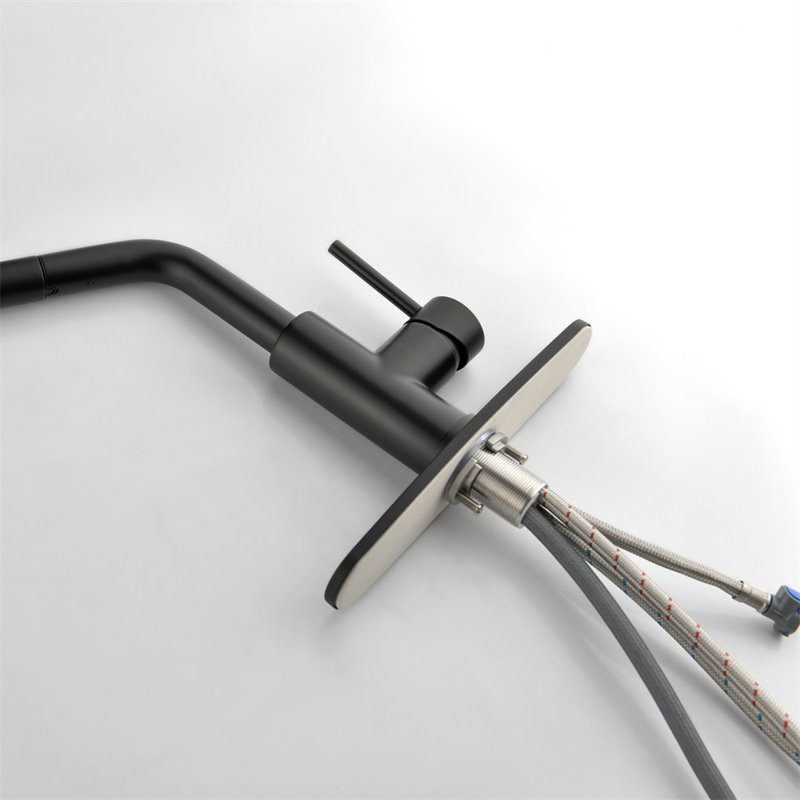Robinet de cuisine rétractable à poignée simple avec accessoires, Noir mat