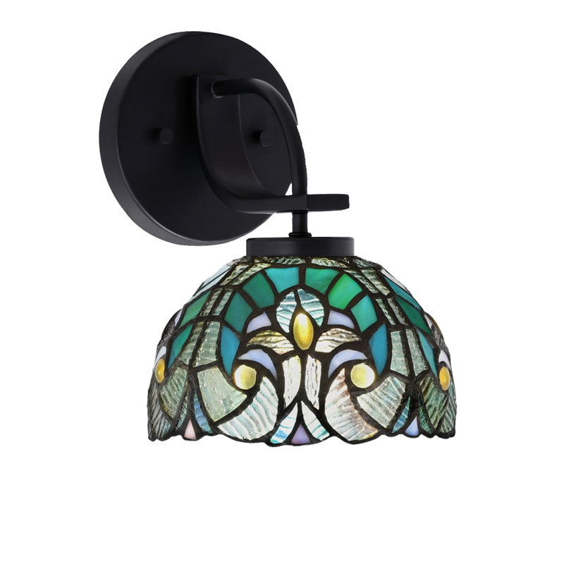 Amerion Cavella Wall Sconce Shown In Matte Black Finish With 7" Turquoise Cypress Art Glass