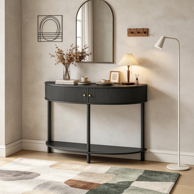 Console demi-lune artisanale, Dark Grey