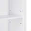 Armoire de rangement pour salle de bain avec deux portes, tiroirs, tablette réglable et trois tablettes ouvertes