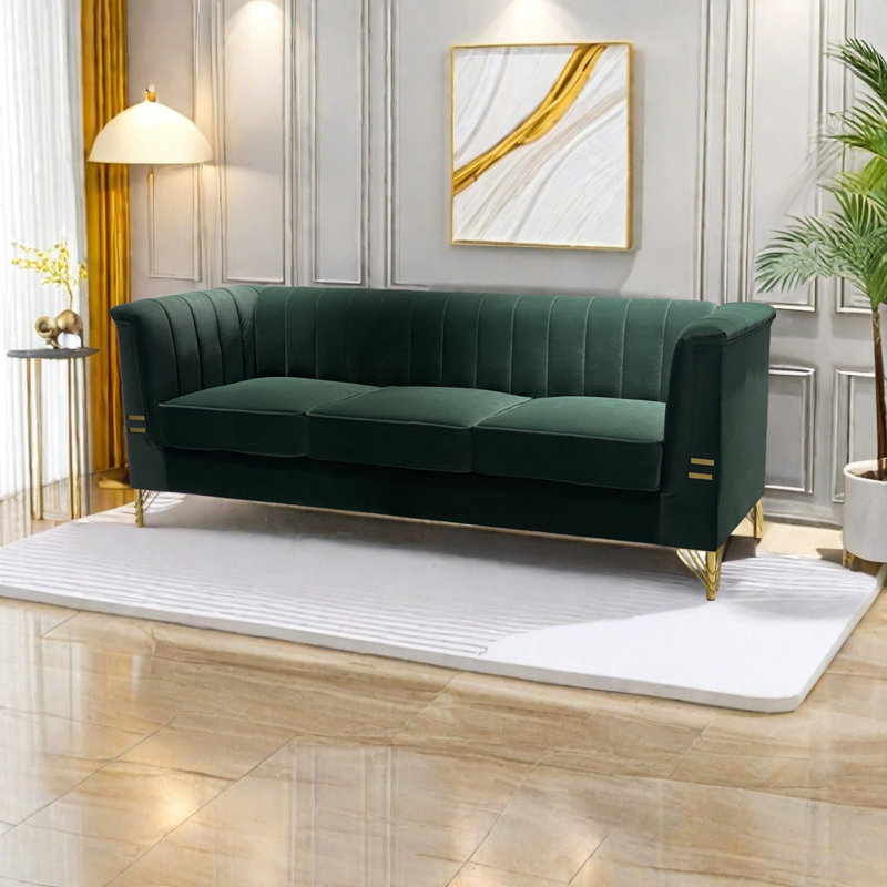 Canapé Chesterfield de style Mid-Century moderne en velours, Vert