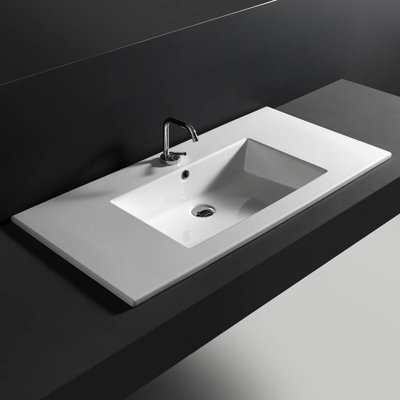 WS Bath Collections 20.3'' Glossy White Ceramic Rectangular Bathroom Sink with Overflow