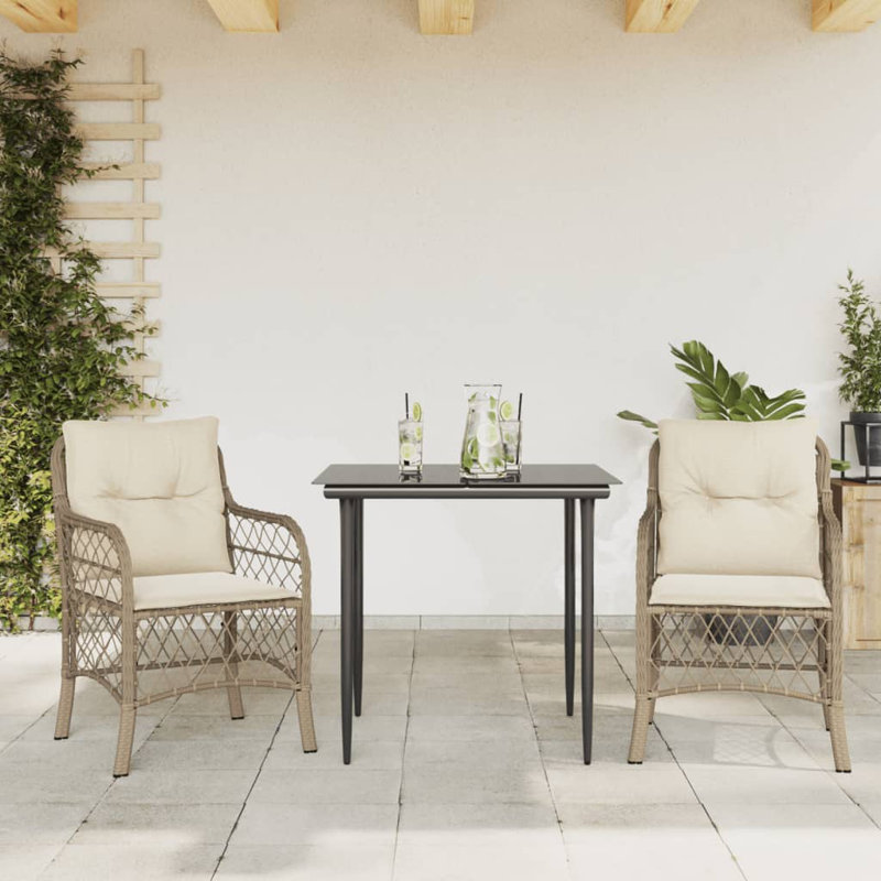 Ensemble bistro avec coussins en poly Bay Bay Home ™, H 29,1 po x l 31,5 po x P 31,5 po, Crème/brun, 2