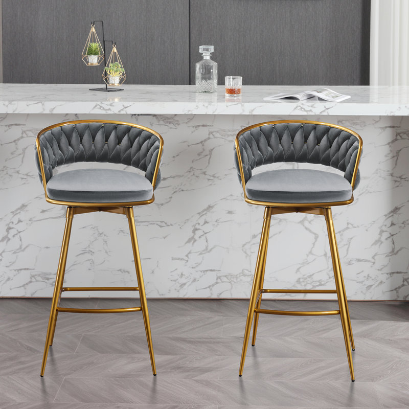 Upholstered Swivel Counter Stool, Gris