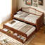 Lit de jour simple avec lit gigogne et 2 espaces de rangement, noyer rembourré à boutons pour pièces fonctionnelles, unités de lit élégantes