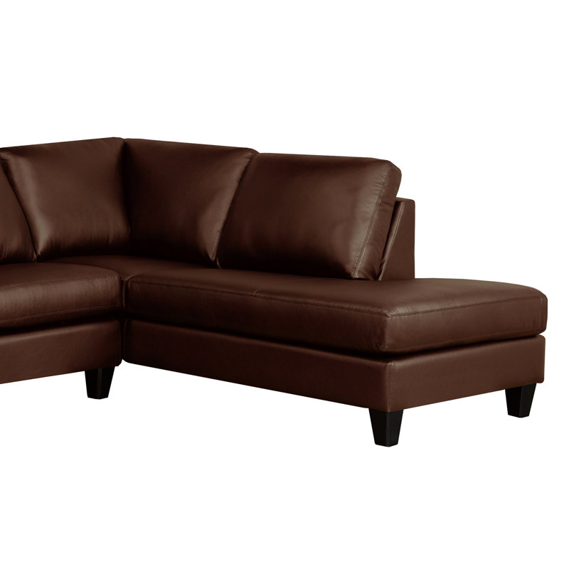 Honcut Upholstered L-Shaped Sectional, Chestnut Brown Genuine Leather, Right Hand Facing