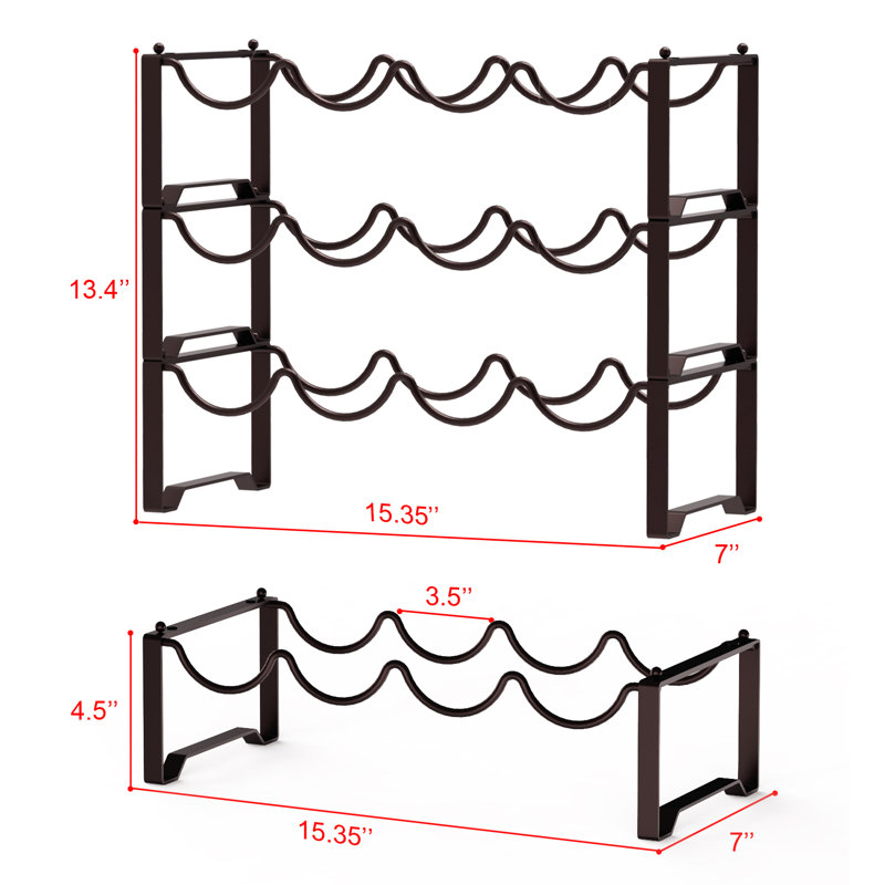 Support à vin à quatre niveaux, support de rangement en métal bronze, H 13,5 po x l 15,35 po x P 7 po