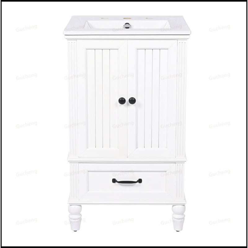 Petit meuble-lavabo avec lavabo et patins réglables, Blanc