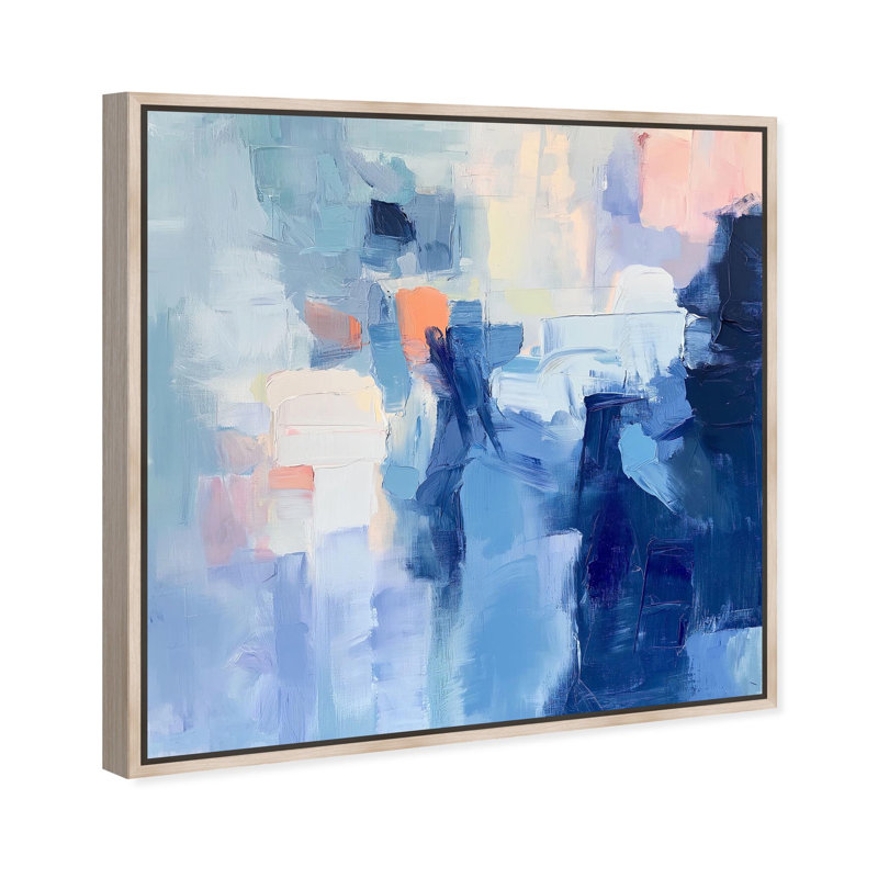 Oliver Gal Boundless Blues I Abstract - Heavy Gel Top Coat Framed Canvas Art, 31" H x 31" W, Cream