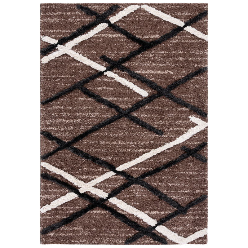 Brown and Ivory Charcoal Abstract Shag 8' x 10' Area Rug