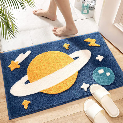 GalacticSoft Microfiber Bath Mat - Absorbent, Non-Skid, Machine Washable Rug for Kids' Bathroom, Bedroom, Kitchen, and Dining Spaces, Cute Space Design