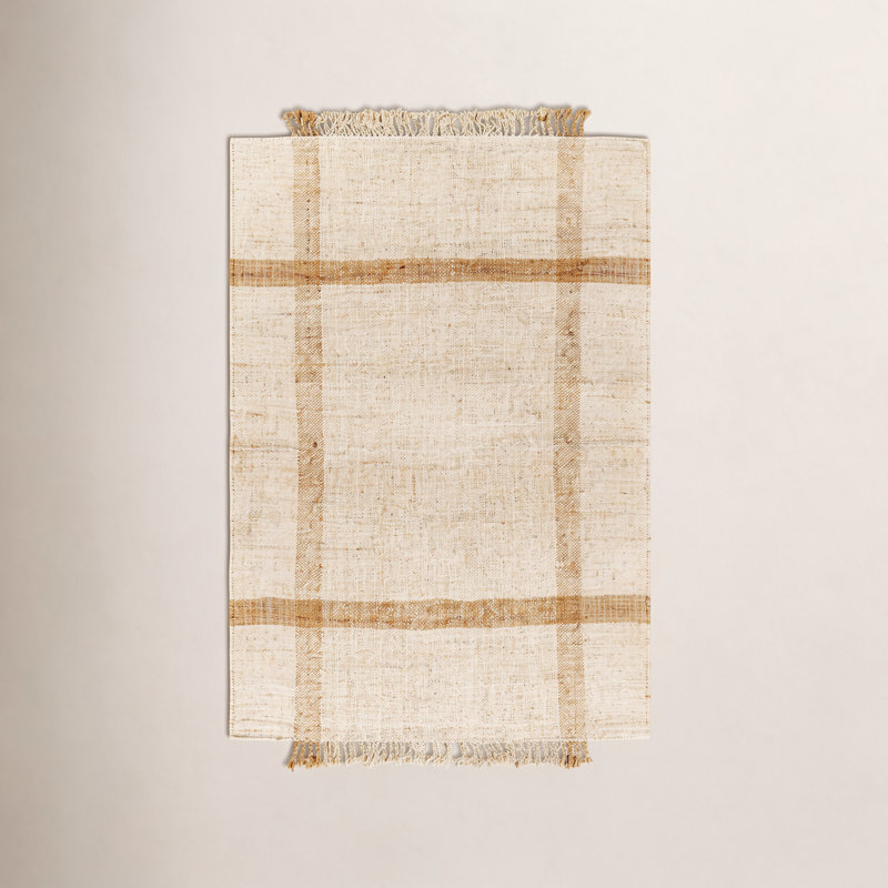Tapis en jute tissé à la main en beige / moutarde, Rectangle 8 pi x 10 pi