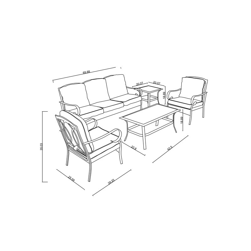 Adyanna 5 - Person Patio Conversation Set with Cushions, Red