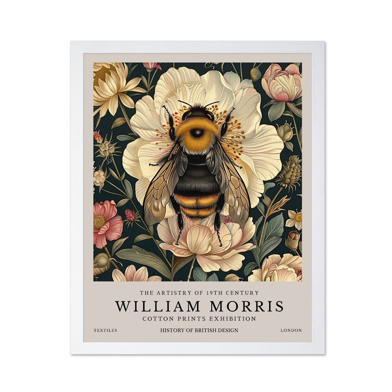William Morris - Bumble Bee, Poster, White Framed, 08"H x 10"W