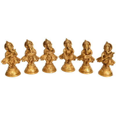 Ensemble de 6 figurines musicales en laiton fabriquées à la main Ganesha