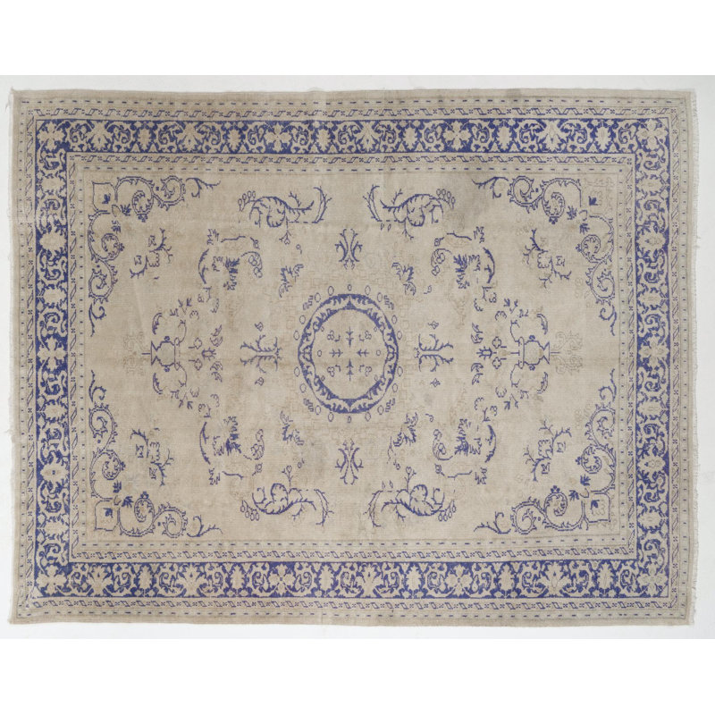 Tapis turc rétro noué à la main dans des couleurs douces