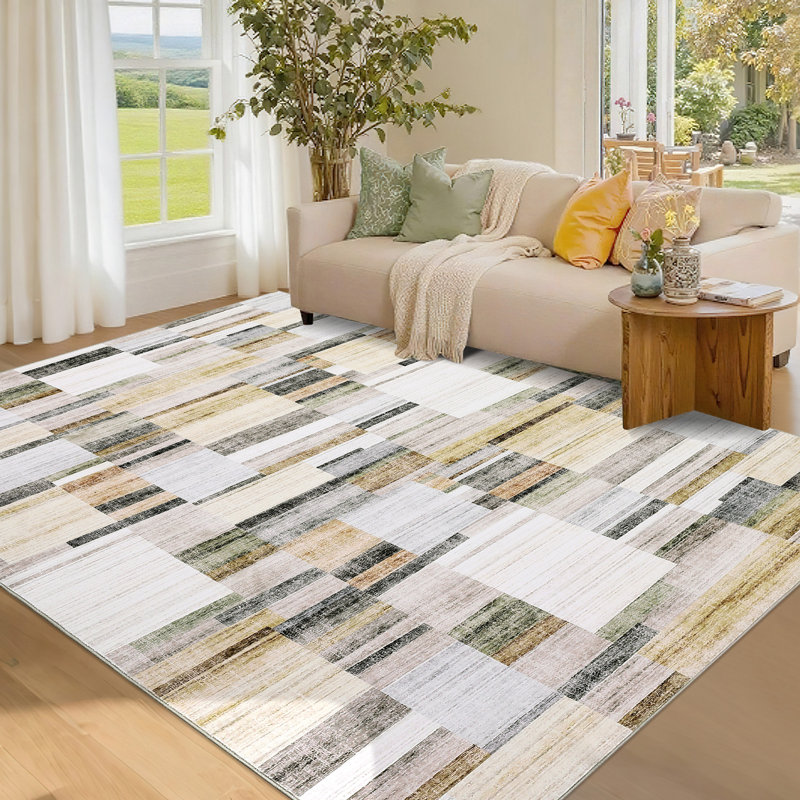 Tapis géométriques lavables pour la maison de bureau, Gris, Rectangle 9' x 12'