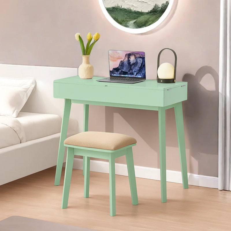  Ensemble de coiffeuse Naiyeli avec miroir escamotable et 3 lumières DEL, Vert