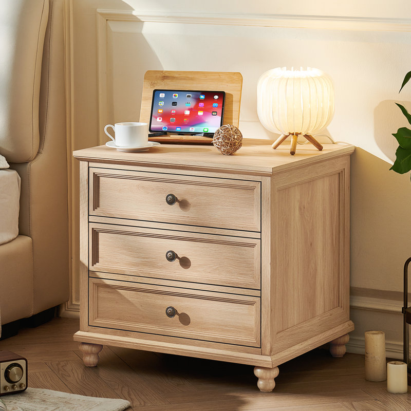 24" Wide Farmhouse Night Stand,Large End Table With 3 Drawers & Metal Handle,Dresser For Bedroom, Bed Side Table Chest Of Drawers Cabinet,Wood Nightstand For Living Room,Closet