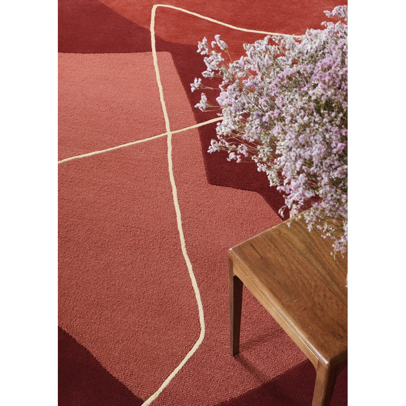 Duo Hand Tufted Abstract Area Rug in Red/Cream, Rectangle 5'7" x 7'10"
