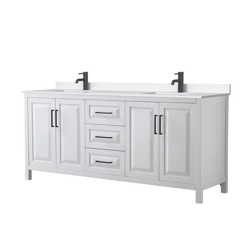Daria 80'' W Vanity, White, Matte Black, White Quartz
