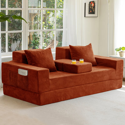 Boneless 4 In 1 Convertible Boneless Sofa Couch Foldable Floor Sofa Bed In A Box With 2 Cup Holders