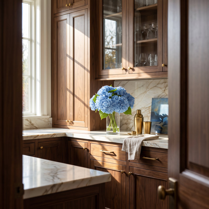 Real Touch Hydrangeas Arranged in a Glass Vase, Light Blue
