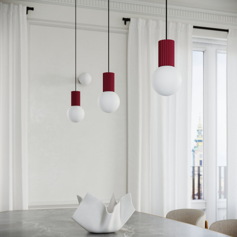 Bernis 3 - Light Brushed Nickel Pendant, Burgundy